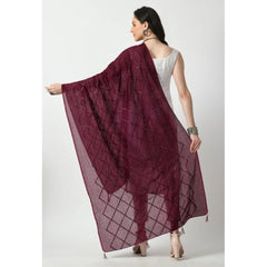 Generic Women's Chanderi Self Degine Dupatta (Wine, Length: Free Size)