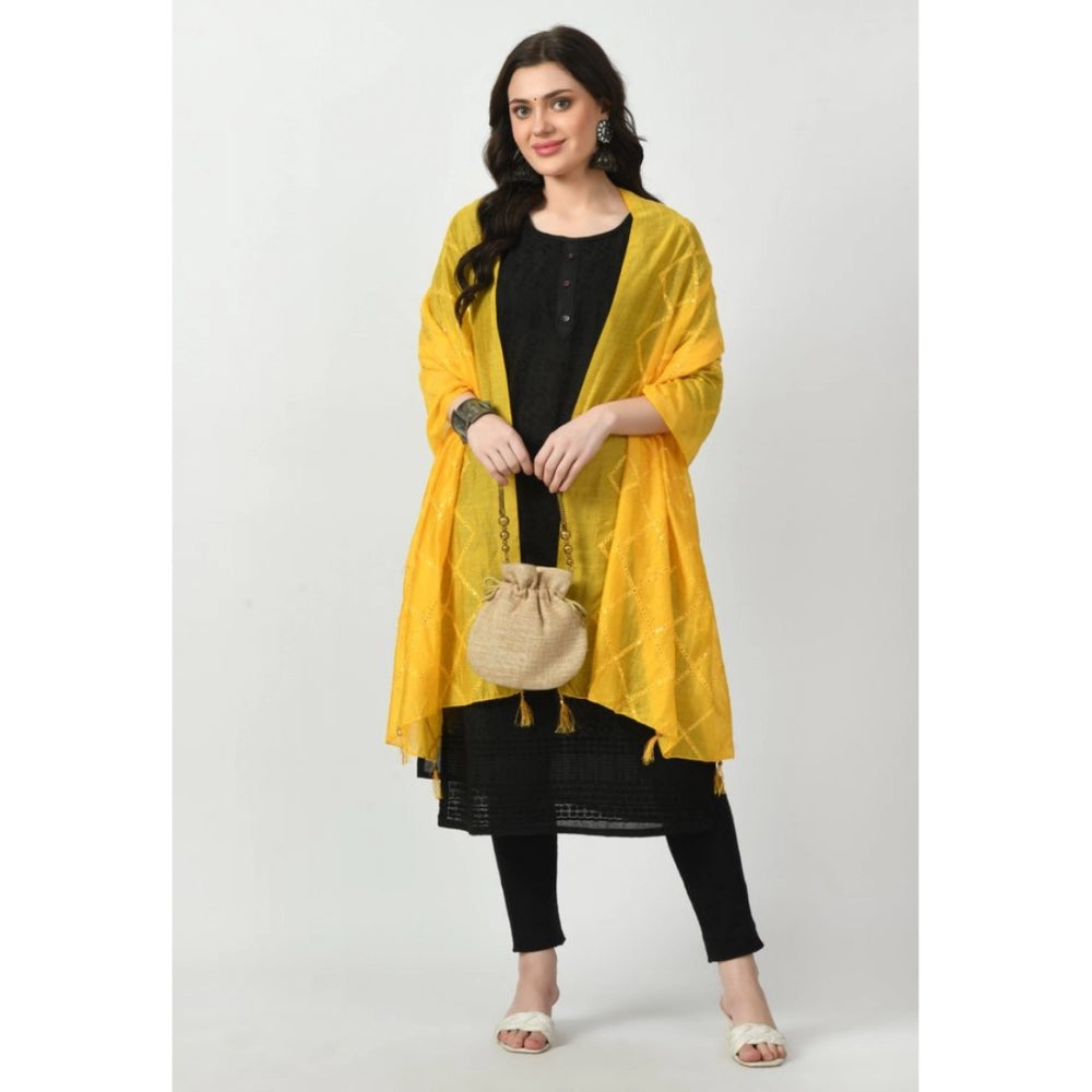 Generic Women's Chanderi Self Degine Dupatta (Yellow, Length: Free Size)