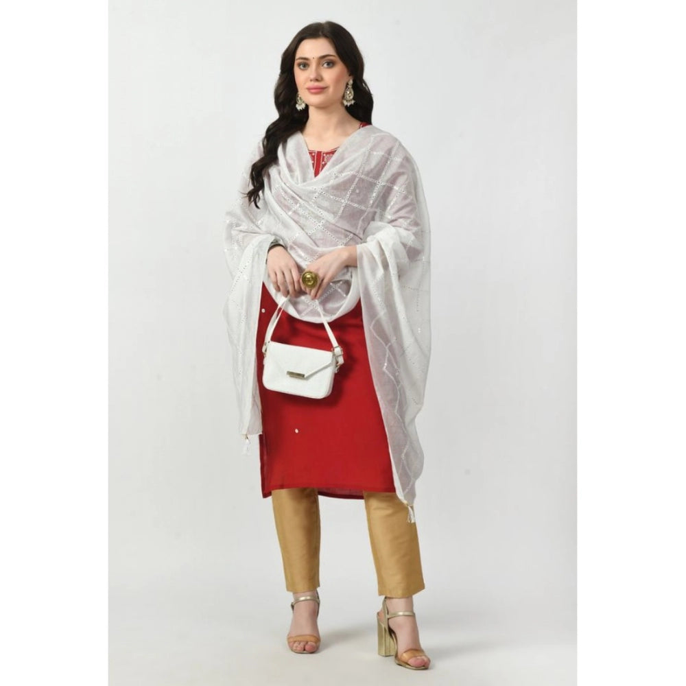 Generic Women's Chanderi Self Degine Dupatta (White, Length: Free Size)