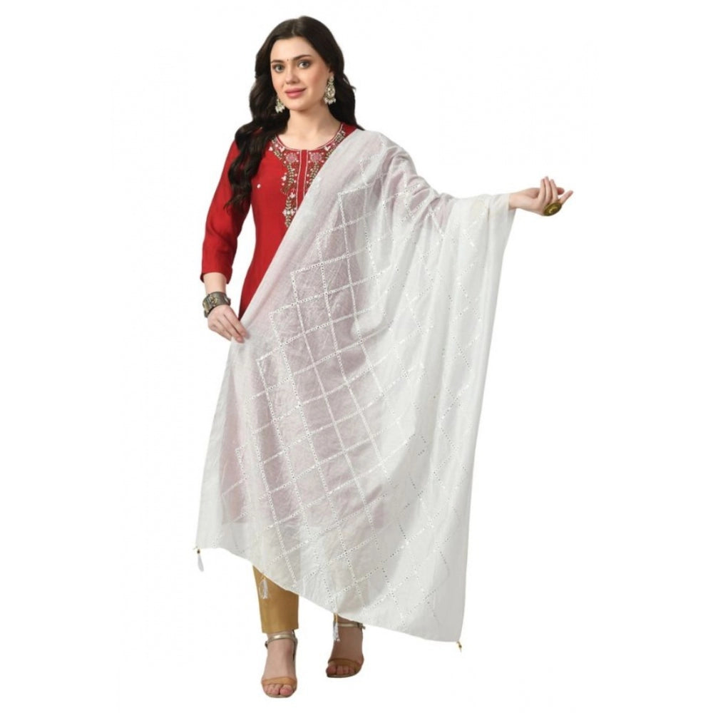 Generic Women's Chanderi Self Degine Dupatta (White, Length: Free Size)