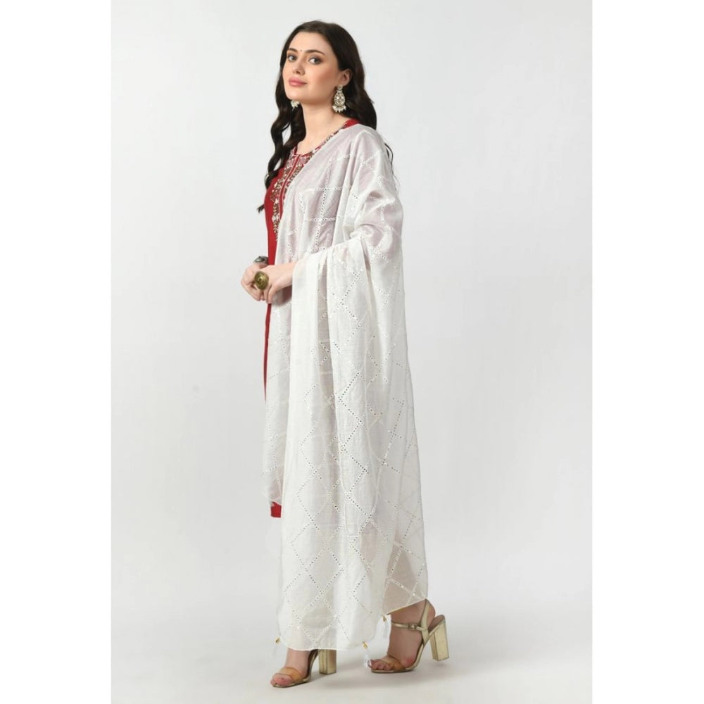 Generic Women's Chanderi Self Degine Dupatta (White, Length: Free Size)