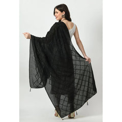 Generic Women's Chanderi Self Degine Dupatta (Black, Length: Free Size)