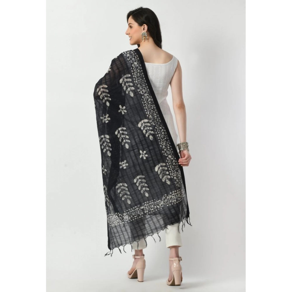 Generic Women's Cotton Printed Dupatta (Black, Length: Free Size)