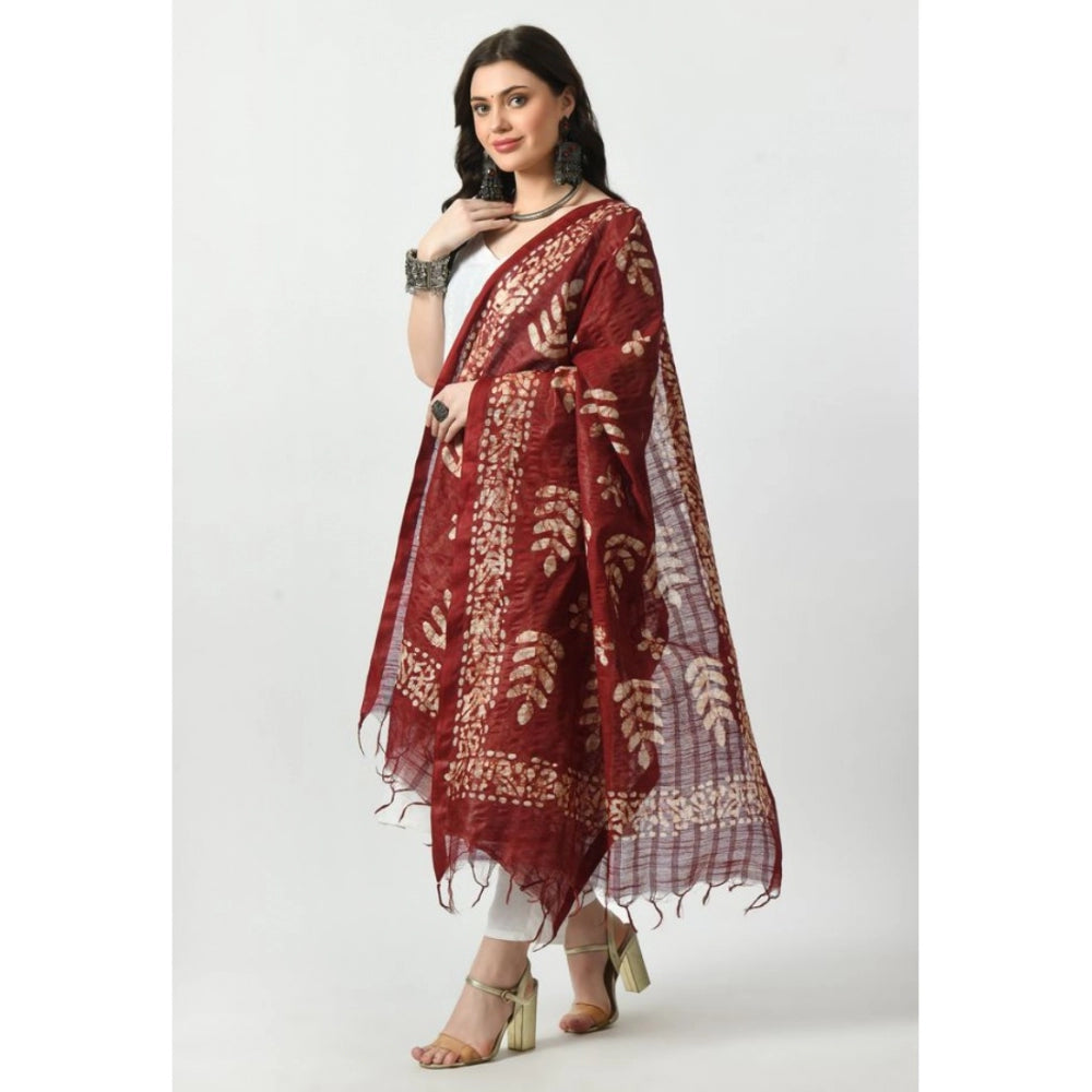 Generic Women's Cotton Printed Dupatta (Maroon, Length: Free Size)