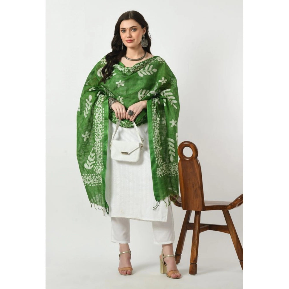 Generic Women's Cotton Printed Dupatta (Green, Length: Free Size)