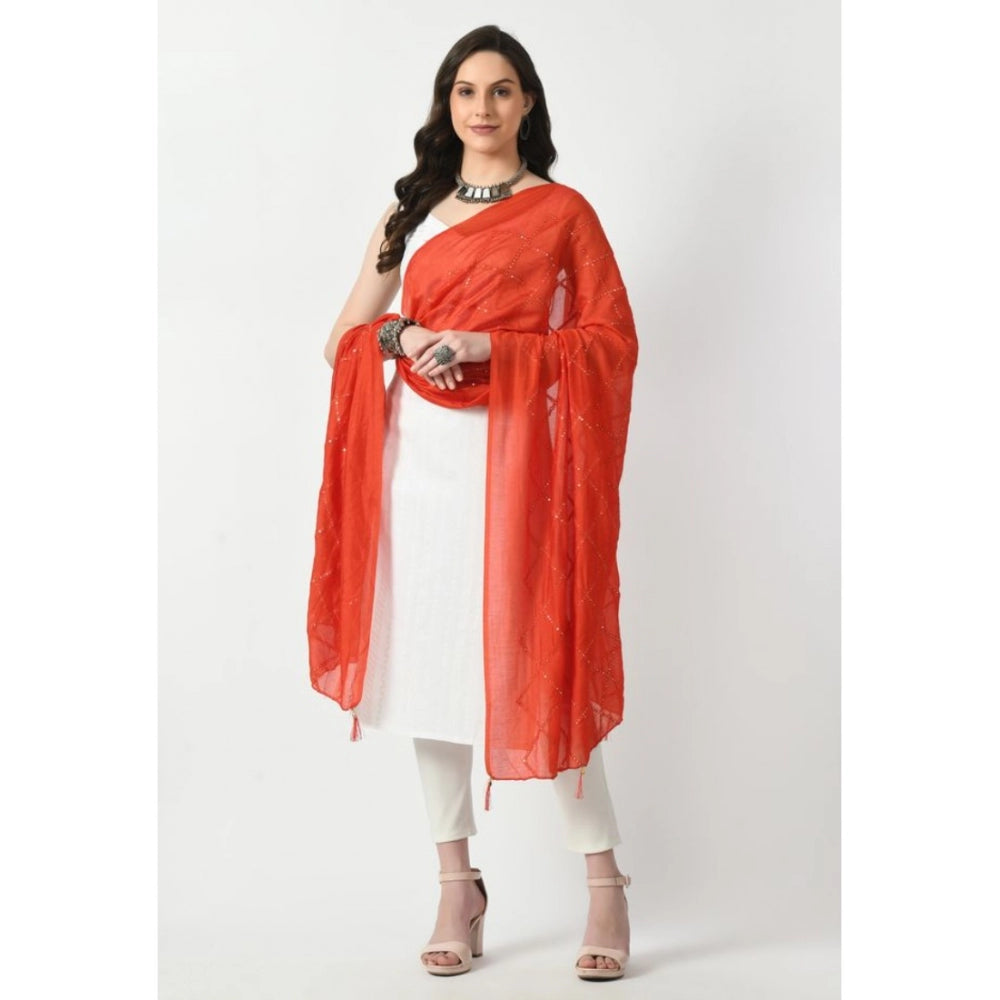 Generic Women's Chanderi Self Degine Dupatta (Orange, Length: Free Size)