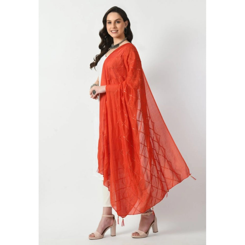 Generic Women's Chanderi Self Degine Dupatta (Orange, Length: Free Size)