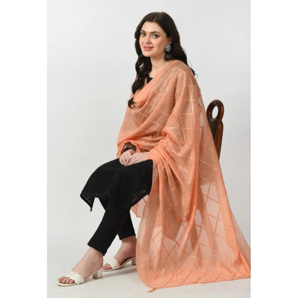 Generic Women's Chanderi Self Degine Dupatta (Peach, Length: Free Size)