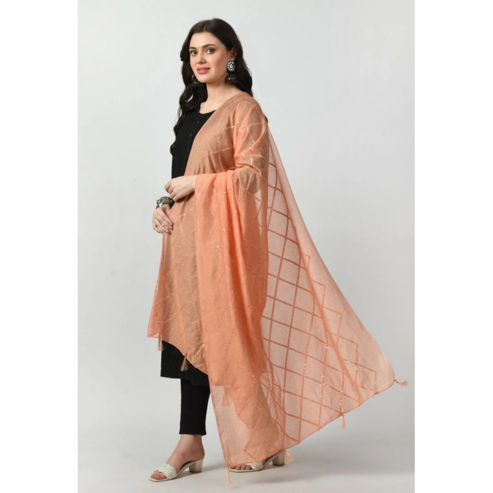 Generic Women's Chanderi Self Degine Dupatta (Peach, Length: Free Size)