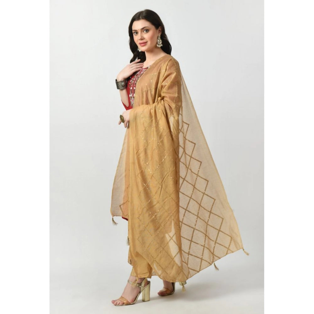 Generic Women's Chanderi Self Degine Dupatta (Gold, Length: Free Size)