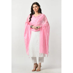 Generic Women's Chanderi Self Degine Dupatta (Pink, Length: Free Size)