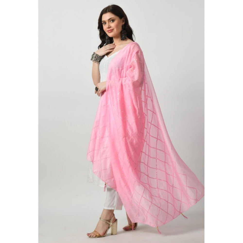 Generic Women's Chanderi Self Degine Dupatta (Pink, Length: Free Size)