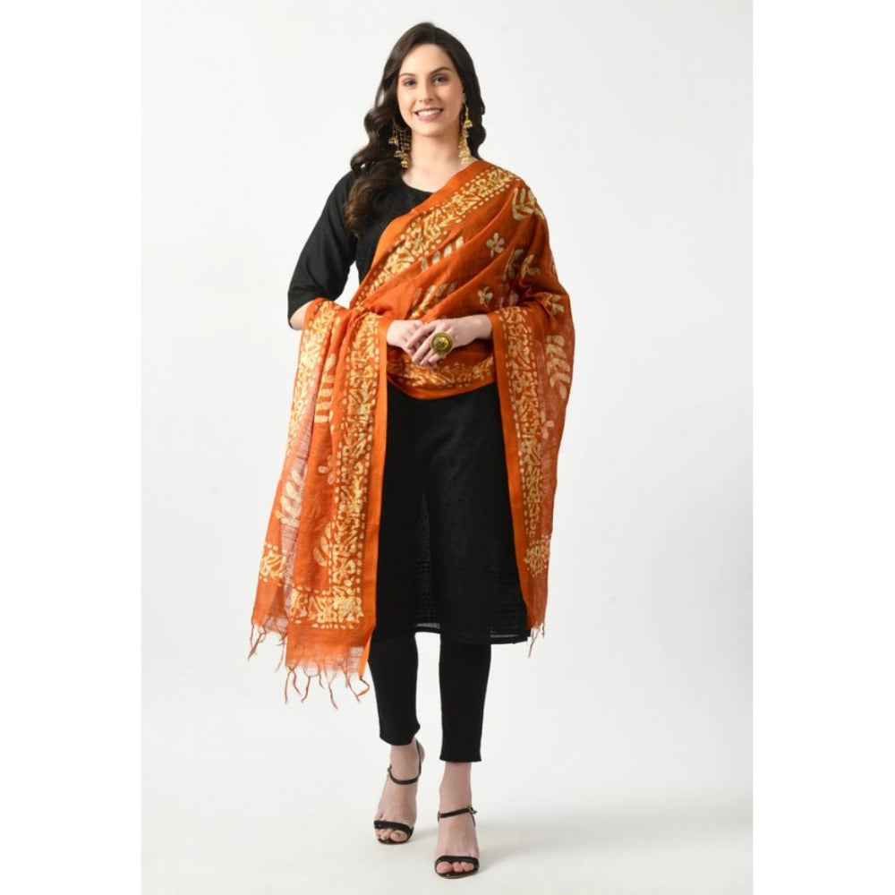 Generic Women's Cotton Printed Dupatta (Mustard, Length: Free Size)