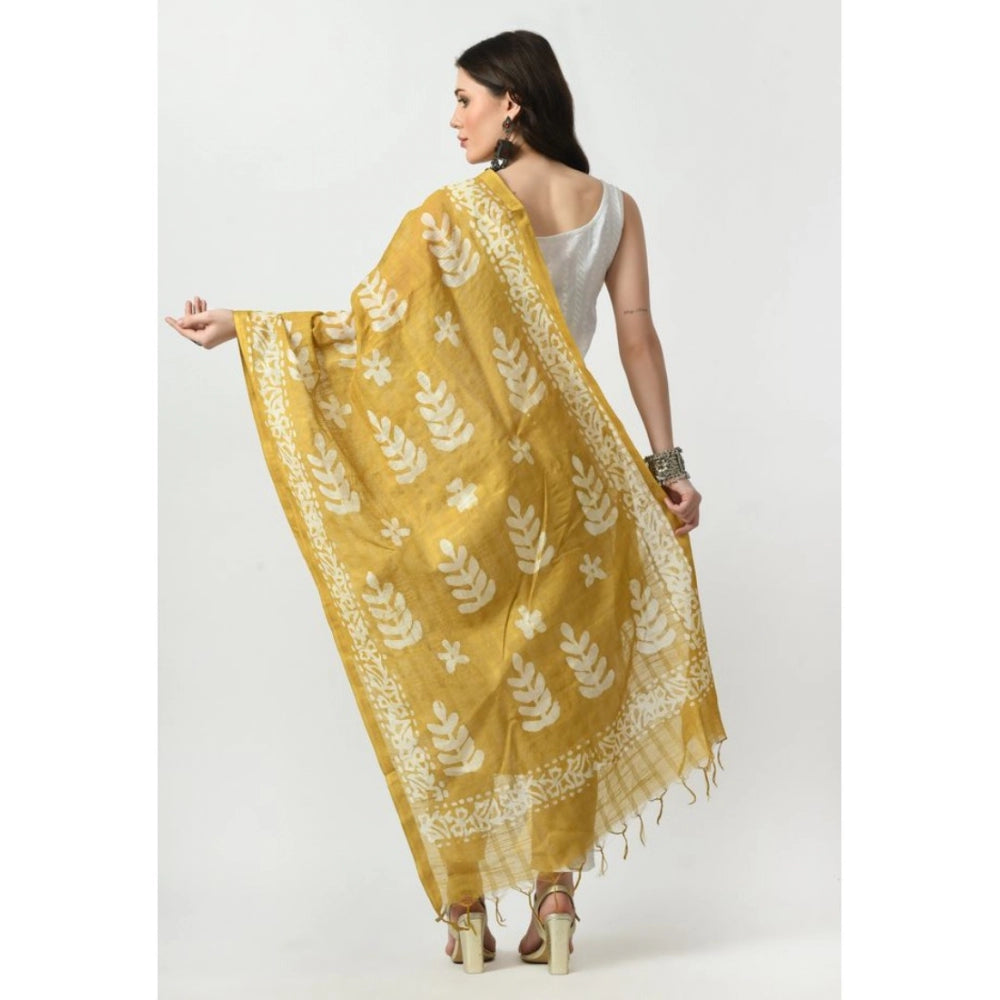 Generic Women's Cotton Printed Dupatta (Gold, Length: Free Size)