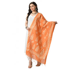 Generic Women's Cotton Printed Dupatta (Orange, Length: Free Size)