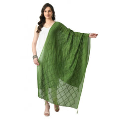 Generic Women's Chanderi Self Degine Dupatta (Mehandi, Length: Free Size)