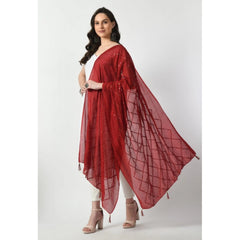 Generic Women's Chanderi Self Degine Dupatta (Maroon, Length: Free Size)