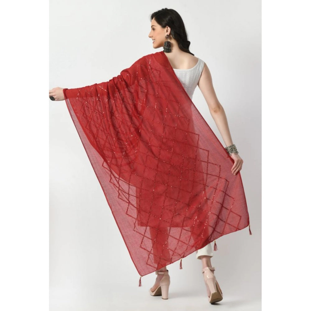 Generic Women's Chanderi Self Degine Dupatta (Maroon, Length: Free Size)