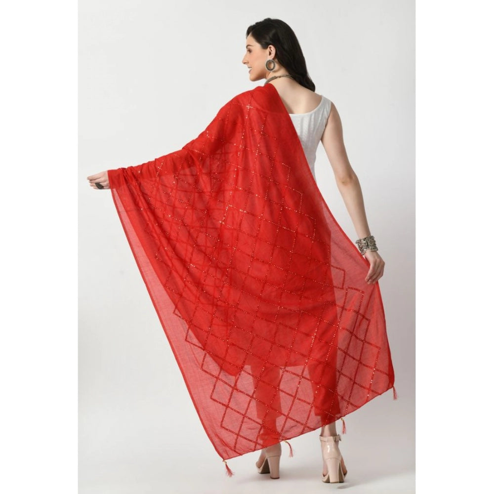 Generic Women's Chanderi Self Degine Dupatta (Red, Length: Free Size)