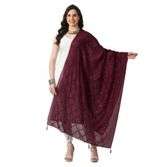 Generic Women's Chanderi Self Degine Dupatta (Wine, Length: Free Size)