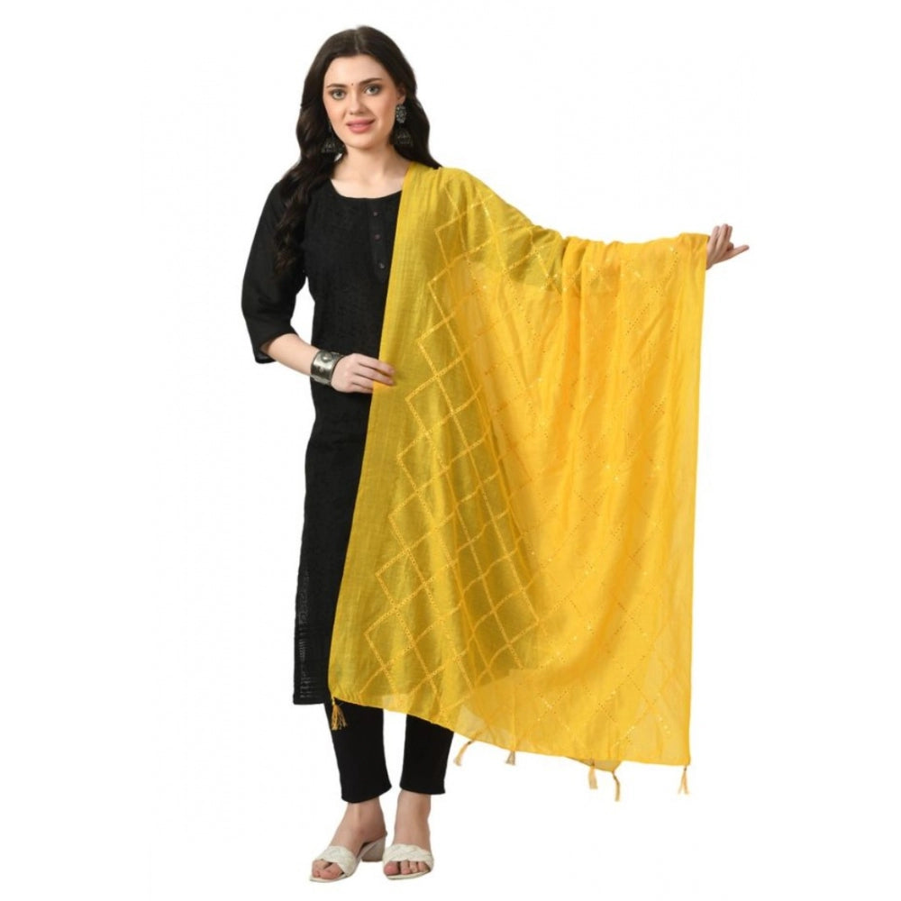 Generic Women's Chanderi Self Degine Dupatta (Yellow, Length: Free Size)