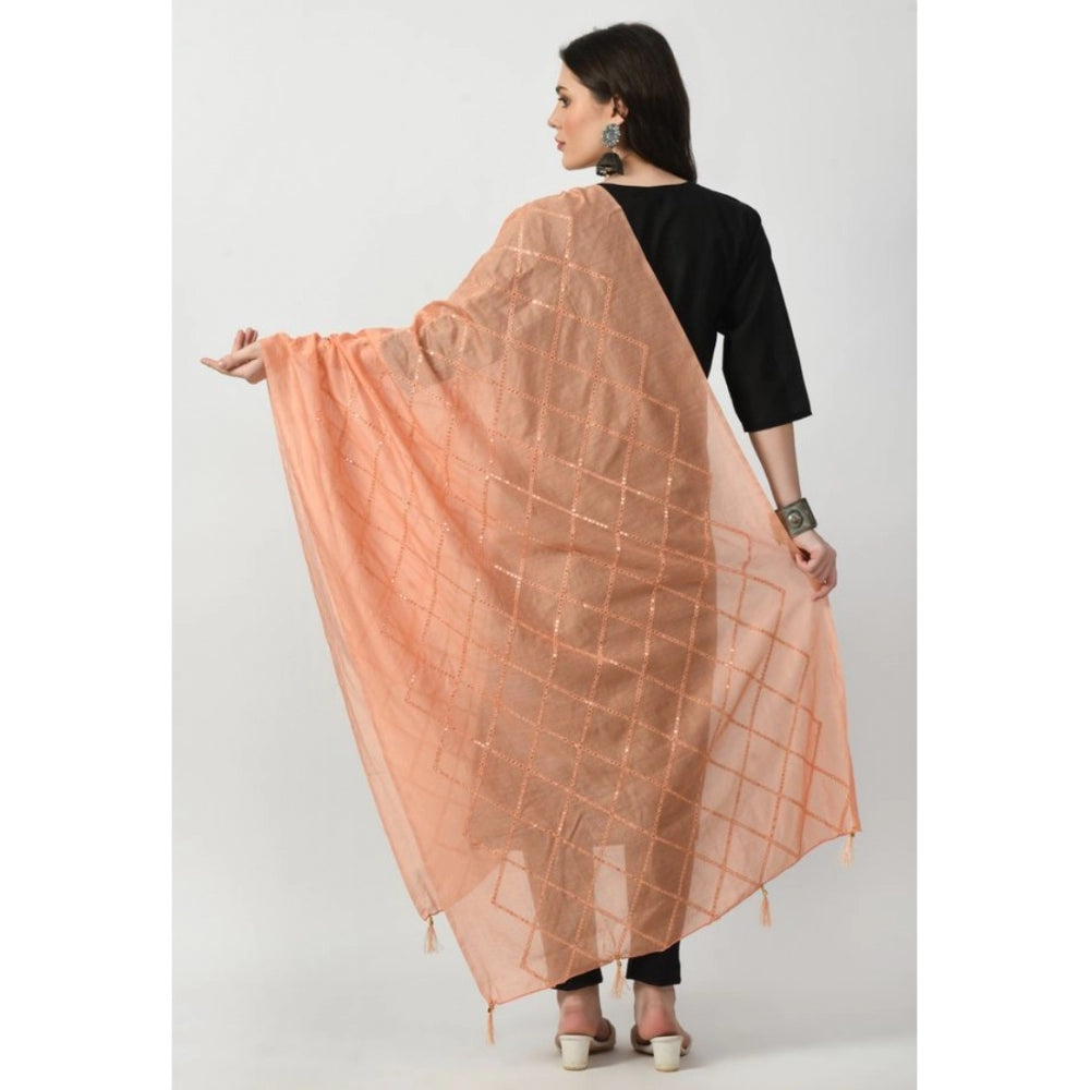 Generic Women's Chanderi Self Degine Dupatta (Peach, Length: Free Size)