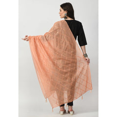 Generic Women's Chanderi Self Degine Dupatta (Peach, Length: Free Size)