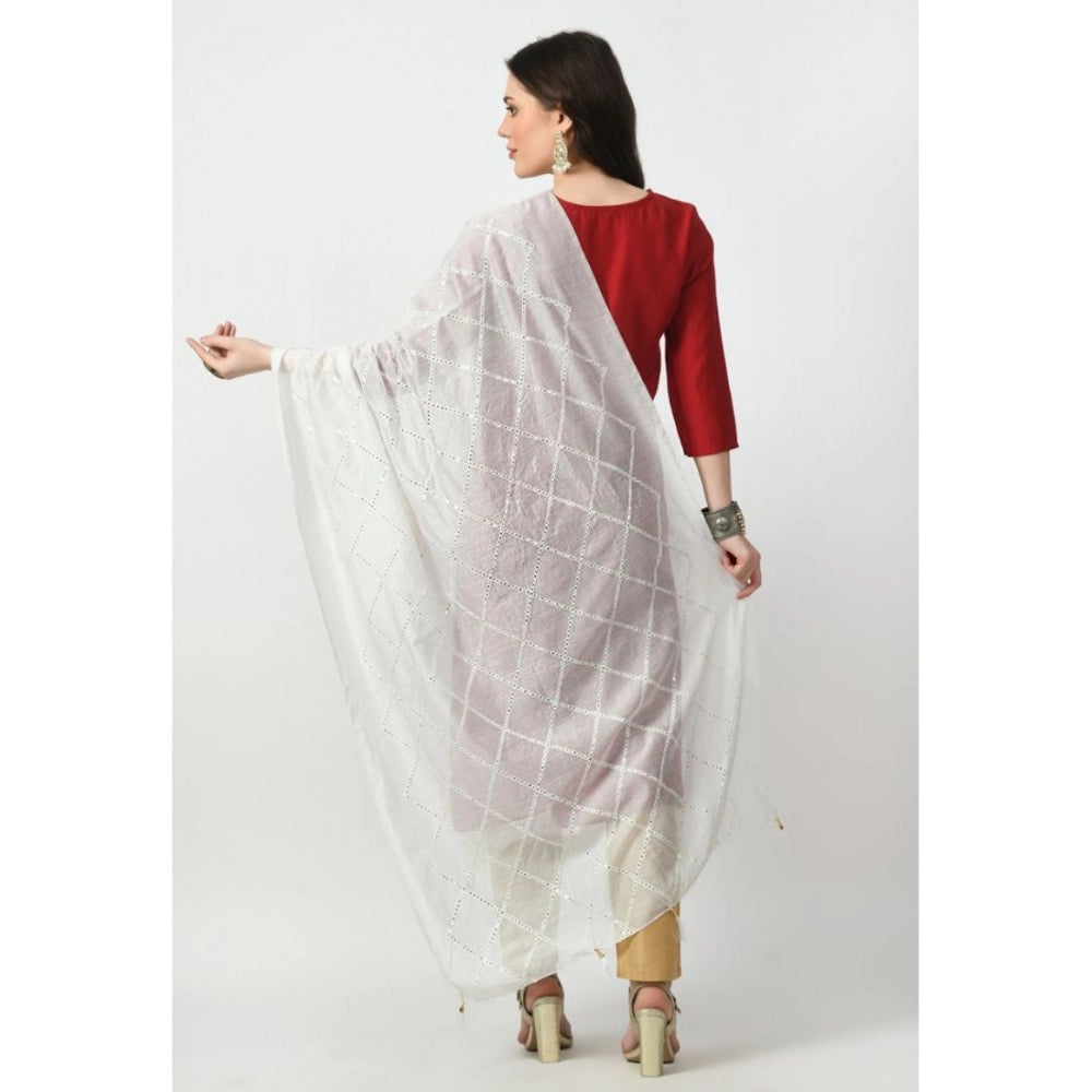 Generic Women's Chanderi Self Degine Dupatta (White, Length: Free Size)