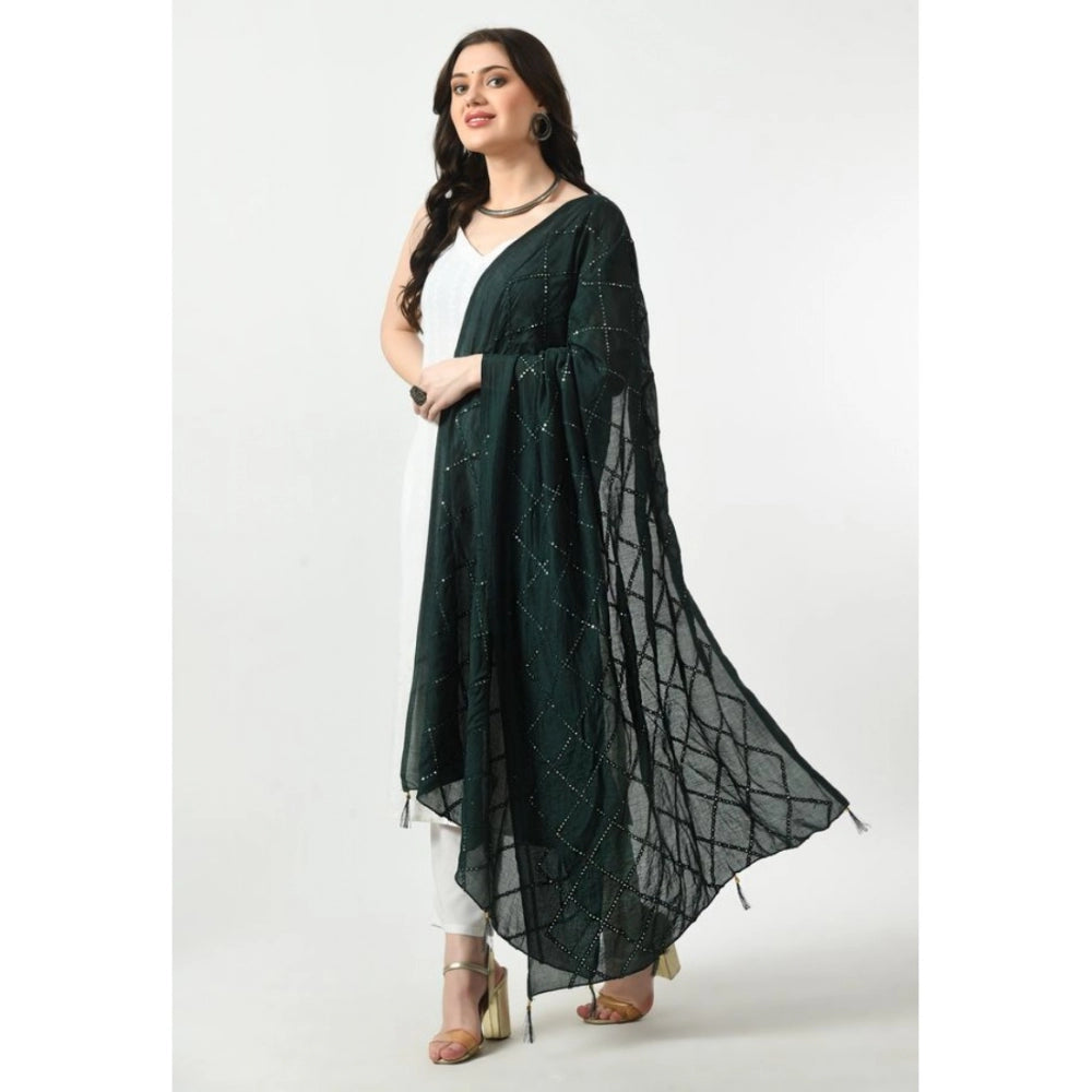 Generic Women's Chanderi Self Degine Dupatta (Green, Length: Free Size)