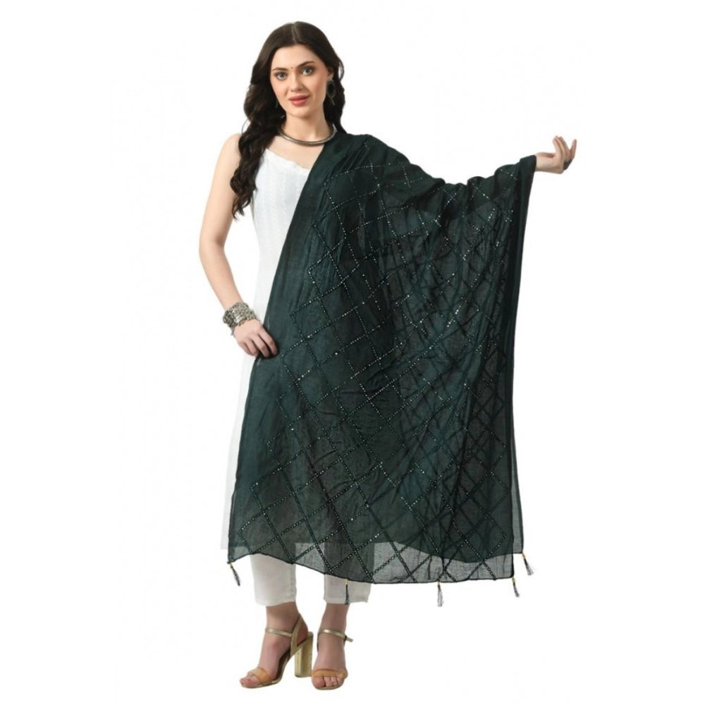 Generic Women's Chanderi Self Degine Dupatta (Green, Length: Free Size)