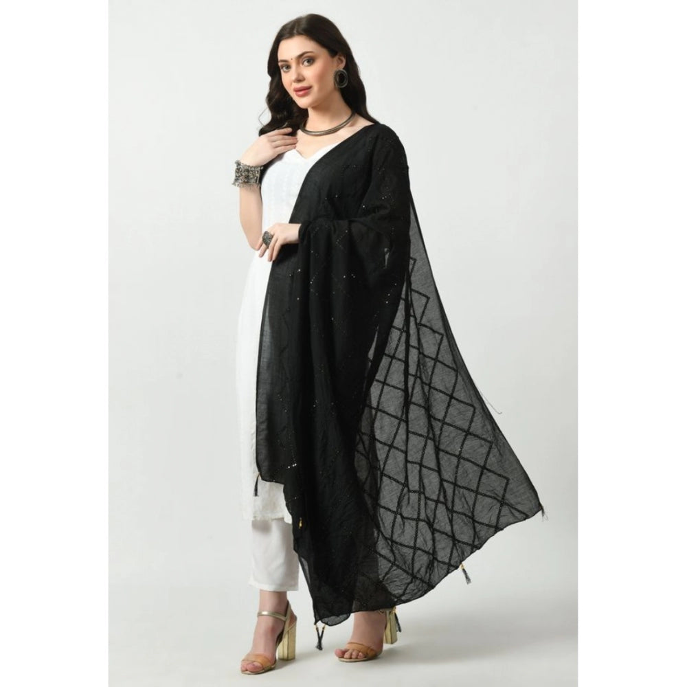 Generic Women's Chanderi Self Degine Dupatta (Black, Length: Free Size)