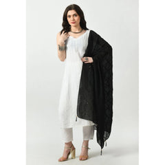 Generic Women's Chanderi Self Degine Dupatta (Black, Length: Free Size)