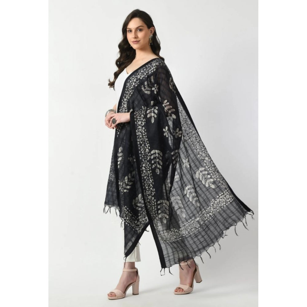 Generic Women's Cotton Printed Dupatta (Black, Length: Free Size)