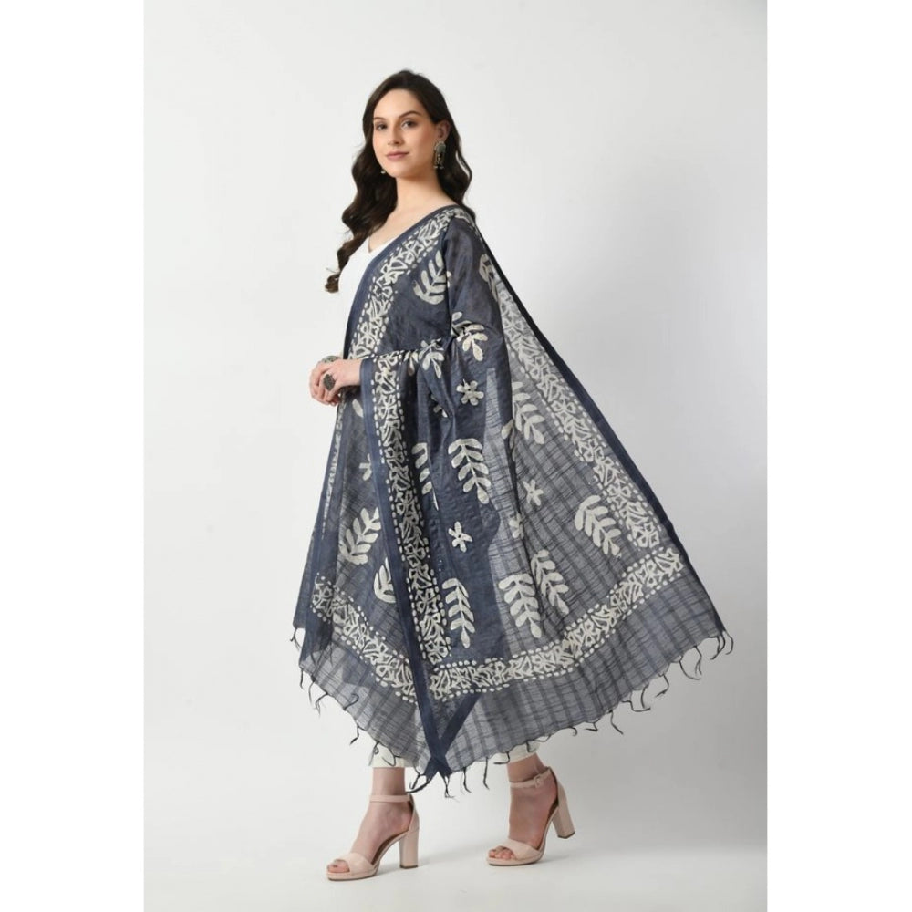 Generic Women's Cotton Printed Dupatta (Grey, Length: Free Size)