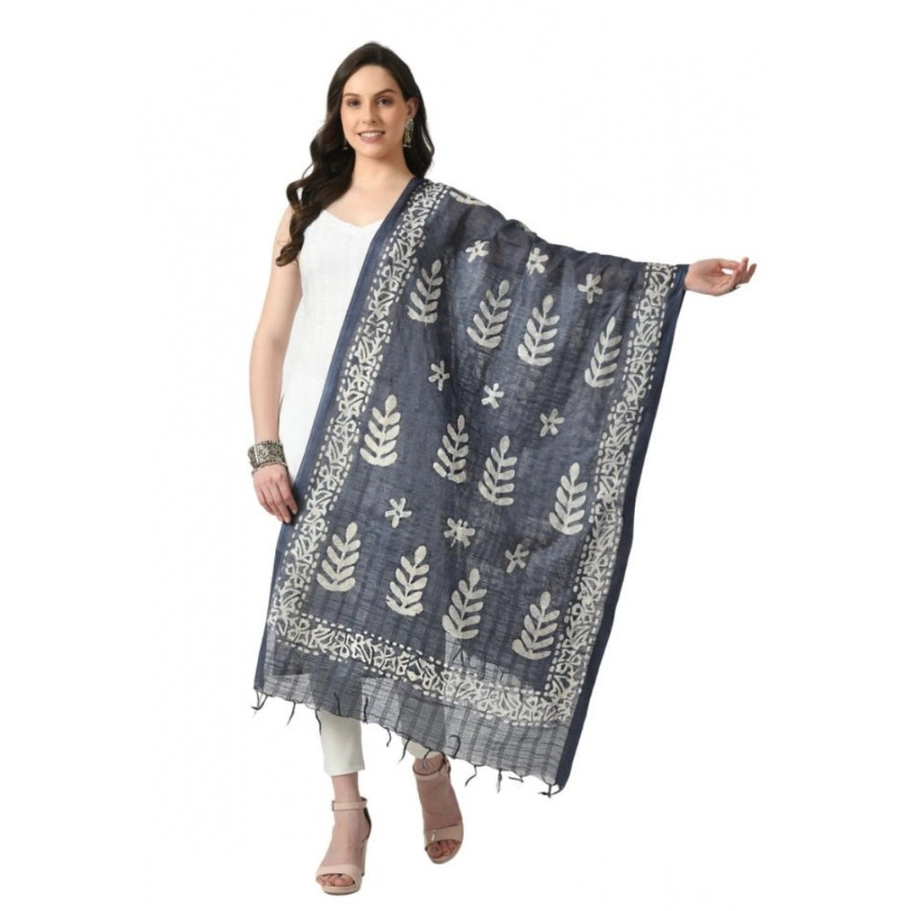 Generic Women's Cotton Printed Dupatta (Grey, Length: Free Size)