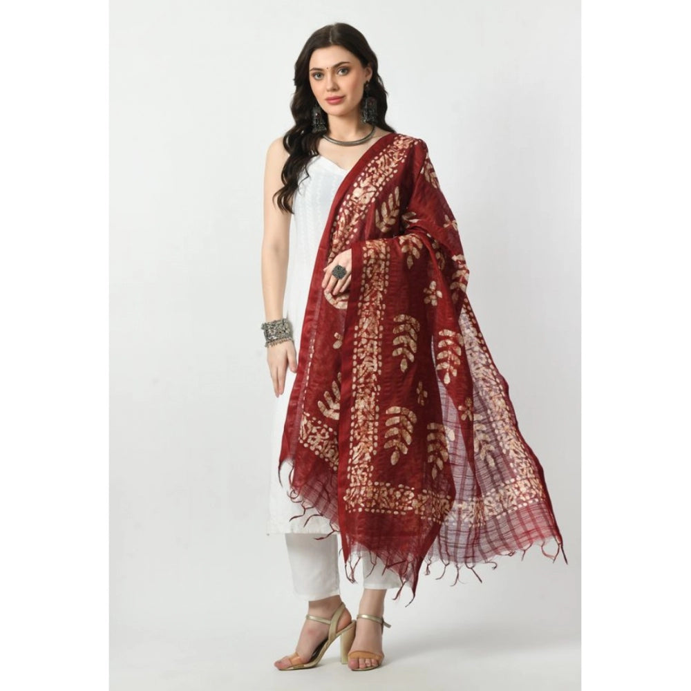 Generic Women's Cotton Printed Dupatta (Maroon, Length: Free Size)