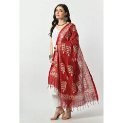 Generic Women's Cotton Printed Dupatta (Red, Length: Free Size)