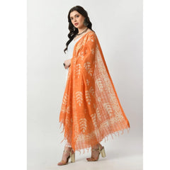 Generic Women's Cotton Printed Dupatta (Orange, Length: Free Size)