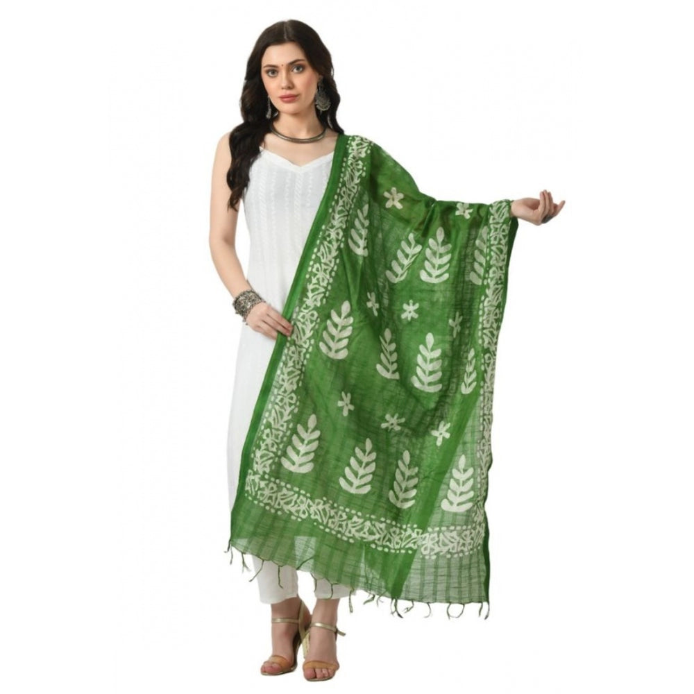 Generic Women's Cotton Printed Dupatta (Green, Length: Free Size)