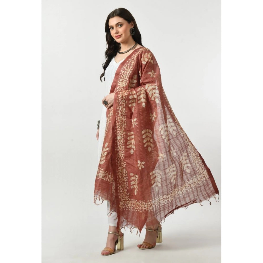 Generic Women's Cotton Printed Dupatta (Brown, Length: Free Size)