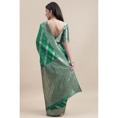 Generic Women's Banarasi Silk Designer Weaving Saree With Unstitched Blouse (Green, 5.50 Mtrs)