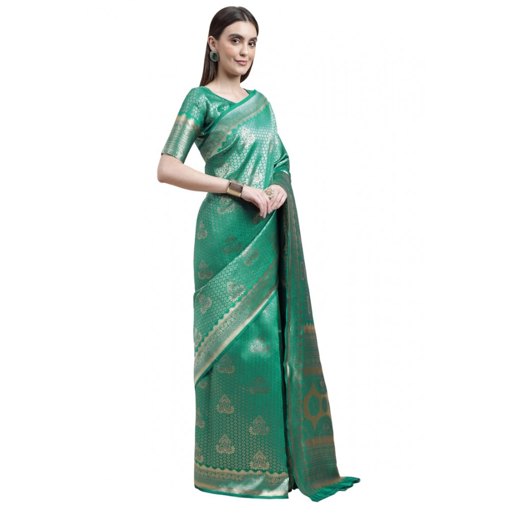 Generic Women's Banarasi Silk Designer Weaving Saree With Unstitched Blouse (Green, 5.50 Mtrs)