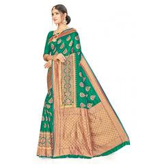 Generic Women's Banarasi Silk Designer Weaving Saree With Unstitched Blouse (Green, 5.50 Mtrs)