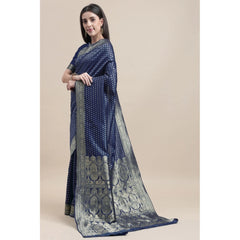 Generic Women's Kanjivaram Silk Designer Weaving Saree With Unstitched Blouse (Blue, 5.50 Mtrs)