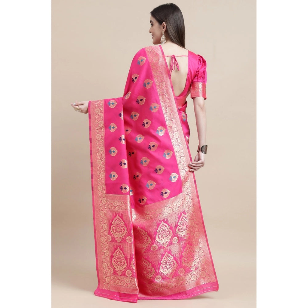 Generic Women's Kanjivaram Silk Designer Weaving Saree With Unstitched Blouse (Pink, 5.50 Mtrs)