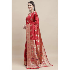 Generic Women's Kanjivaram Silk Designer Weaving Saree With Unstitched Blouse (Red, 5.50 Mtrs)