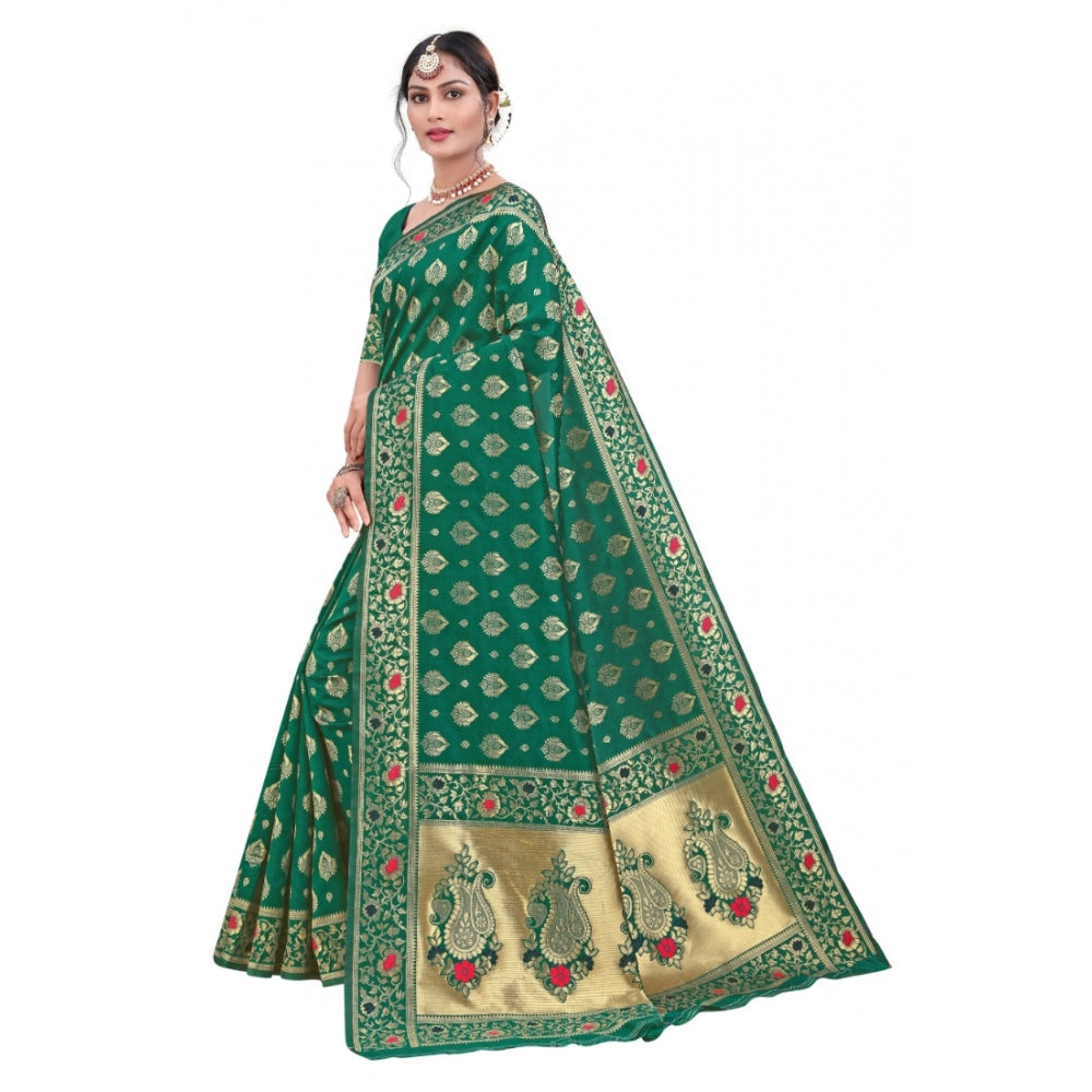 Generic Women's Banarasi Silk Designer Weaving Saree With Unstitched Blouse (Green, 5.50 Mtrs)