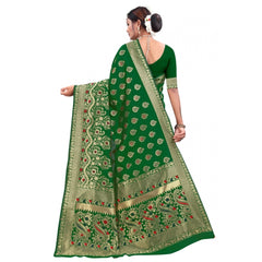 Generic Women's Banarasi Silk Designer Weaving Saree With Unstitched Blouse (Green, 5.50 Mtrs)