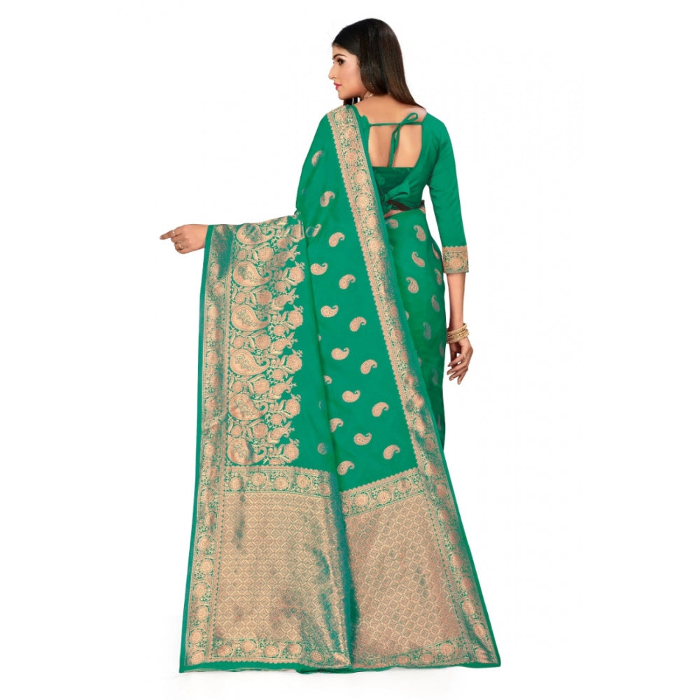 Generic Women's Banarasi Silk Designer Weaving Saree With Unstitched Blouse (Green, 5.50 Mtrs)