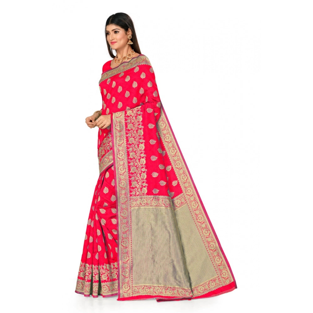 Generic Women's Banarasi Silk Designer Weaving Saree With Unstitched Blouse (Pink, 5.50 Mtrs)